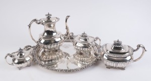 WALKER & HALL silver plated tea service with tray, (5 items), the tray 51cm wide