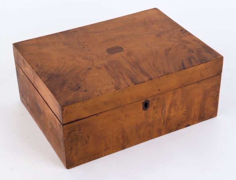 An antique satin birch deed box, early 19th century, ​12.5cm high, 30cm wide, 22cm deep