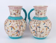 BROWNHILLS POTTERY pair of antique English majolica jugs, circa 1880, stamped "B.P. Co." with diamond pattern registration mark, ​32cm high - 2