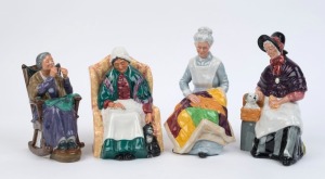 Four ROYAL DOULTON porcelain statues including "A Stitch In Time" (H.N.2352", "Eventide" (H.N.2814), "New Companions" (H.N.2770), and "Forty Winks" (H.N.1974), the largest 20cm high