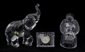 Crystal clock, Waterford crystal elephant and a Mikasa angel, 20th century, (3 items), ​the largest 17cm high