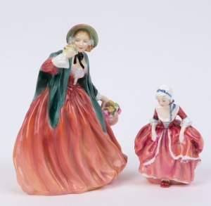 Two ROYAL DOULTON English porcelain statues "Goody Two Shoes" (H.N.2037) and "Lady Charmain" (H.N.1949), 13cm and 21cm high