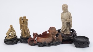 Four Chinese carved soapstone statues, 19th/20th century, ​the largest 14cm high