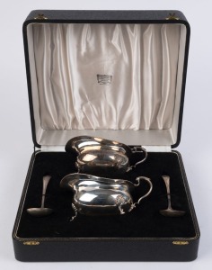 A sterling silver sauce set in original fitted box made for WILLIAM DRUMMOND CO. Ltd. of Melbourne, early 20th century, (4 items), 360 grams total