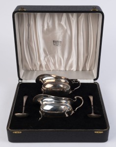 A sterling silver sauce set in original fitted box made for WILLIAM DRUMMOND CO. Ltd. of Melbourne, early 20th century, (4 items), ​360 grams total