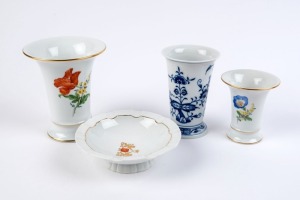 MEISSEN German porcelain dish and three vases, 20th century, (4 items), ​the largest 13.5cm high
