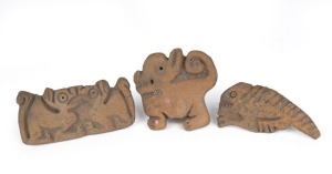 Three pre-Columbian pottery animal totem figures, Central America, the largest 9cm wide