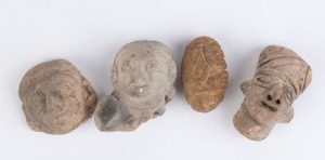 Four pre-Columbian pottery and carved stone ornaments and fragments, Central America, the largest 6cm high