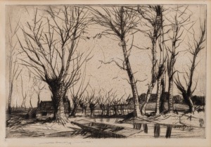 WILLIAM LEE HANKEY (Britain, 1869-1952), (winter landscape), ink on paper, artist's embossed monogram and signed lower left, ​18 x 26cm