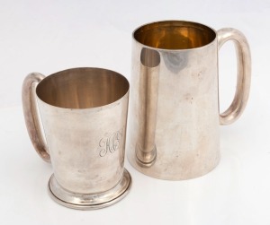 Two English sterling silver tankards, 20th century, the larger 12cm high, 404 grams total