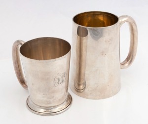 Two English sterling silver tankards, 20th century, ​the larger 12cm high, 404 grams total