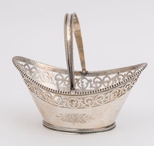 A sterling silver pierced basket, 19th/20th century, stamped "STERLING, 925, 1884", 11cm high, 13cm wide, 130 grams