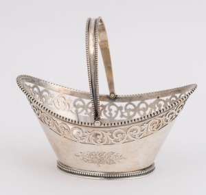 A sterling silver pierced basket, 19th/20th century, stamped "STERLING, 925, 1884", ​11cm high, 13cm wide, 130 grams
