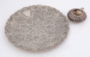 A Middle Eastern silver platter and ashtray, 20th century, ​the platter 25cm diameter, 375 grams total