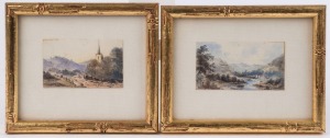 ARTIST UNKNOWN (British, 20th century), two miniature landscapes, watercolours, 4.5 x 8cm each, 12.5 x 14.5cm overall
