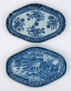 Two antique Chinese porcelain dishes of ovoid form, Qing Dynasty, mid to late 18th century, 18.5cm wide