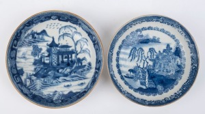 Two antique Chinese export ware blue and white porcelain dishes, Qing Dynasty, 18th century, ​14cm and 13.5cm diameter