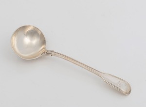 An antique sterling silver "Fiddle & Thread" ladle by George Angel of London, circa 1847, ​18.5cm long, 60 grams