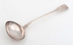 A Georgian sterling silver soup ladle by Charles Eley of London, circa 1828, 33cm long, 220 grams