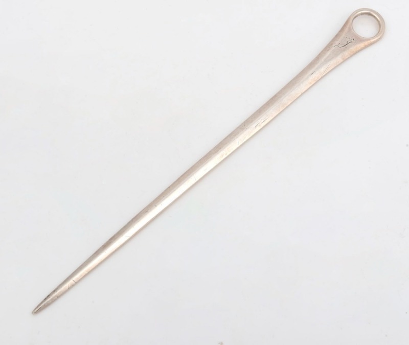 A Georgian sterling silver meat skewer made in London, circa 1800, ​30.5cm long, 96 grams