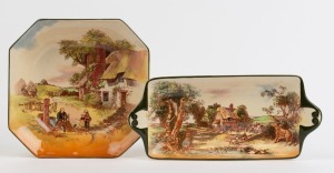 ROYAL DOULTON "Rustic England" octagonal fruit bowl together with a matching sandwich tray, factory marks to the bases, the tray 28.5cm wide