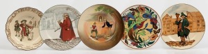 ROYAL DOULTON "The Divisions Of Uncle Toby" porcelain bowl together with four assorted Royal Doulton plates, (5 items), factory marks to the bases, the bowl 24cm diameter