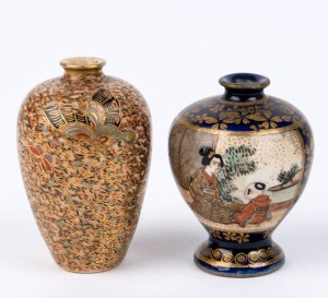 SATSUMA two Japanese miniature pottery vases, Meiji period, 20th century, ​5.5cm and 6cm high