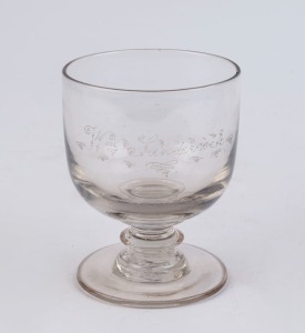 An antique Georgian glass rummer with single knop stem, 18th century, 12cm high, 9cm wide