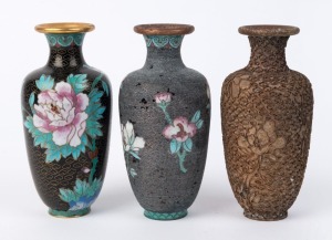 The phases of Chinese cloisonne in three vases, 20th century, 6cm high