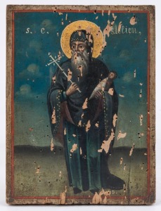ICON: tempera on wooden panel, depicting Saint Stylianos, Rumanian, early 20th Century, 24 x 17.5cm.