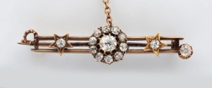 An antique gold and diamond brooch, 19th century, ​6cm wide, 10 grams total