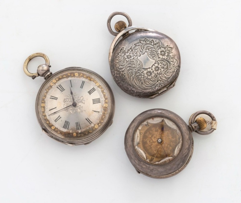 Pocket watches and parts, (as is condition), 19th and early 20th century, the largest 4cm high