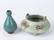 A Chinese celadon bowl together with a Jun glazed vase, ​the vase 12.5cm high