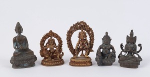 Five assorted cast bronze and metal Buddha statues, 20th century, ​the largest 9.5cm high