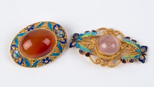 Two Chinese silver gilt filigree brooches, 20th century