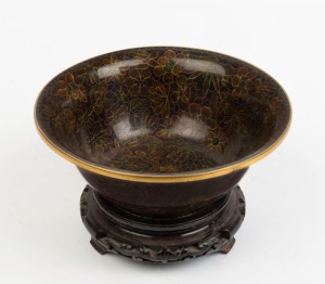 A Chinese cloisonne bowl on stand, 20th century, ​10.5cm high, 18cm diameter