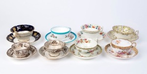 Eight assorted antique and vintage English porcelain cups and saucers, 19th and early 20th century, (16 items),