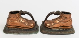 A pair of novelty boot bookends, cast copper and metal, 20th century, ​​​​​​​11cm high