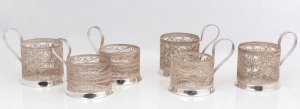 Set of six Russian silver tea glass holders, 20th century, 9cm high, 480 grams total