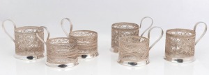 Set of six Russian silver tea glass holders, 20th century, ​​​​​​​9cm high, 480 grams total