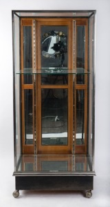 An antique nickel bound shop display cabinet, by S. Hoffnung & Co. Ltd. Sydney, late 19th century, ​​​​​​​169cm high, 74cm wide, 51cm deep