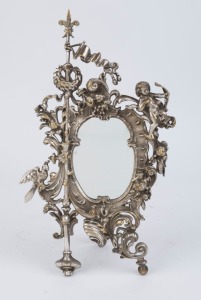 An antique table mirror, cast metal with silvered finish, 19th century, ​​​​​​​40.5 x 23cm