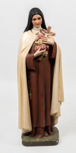 A French religious statue of Saint Therese of Lisieux, painted chalk ware, early 20th century, 123cm high