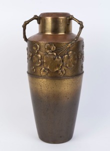 W.M.F. German Art Nouveau brass vase with waterlily motif, early 20th century, ​​​​​​​51cm high