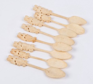 Set of eight Chinese carved bone spoons, 19th century, ​​​​​​​11cm long
