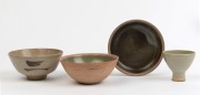 ST. IVES POTTERY group of four bowls and dishes, circa 1960, all with impressed marks, the largest 15cm diameter. PROVANENCE: Kenneth hood Collection, Leonard Joel Auctions Melbourne, 29/5/2003