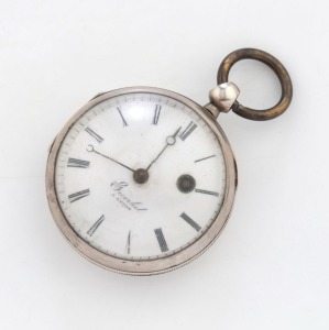 An antique English silver cased pocket watch with verge fusee movement, circa 1820, 6cm high overall