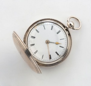 An antique English full hunter silver cased pocket watch with fusee movement by Admiralty Chronometer Makers of London, circa 1843, ​​​​​​​6.5cm high overall