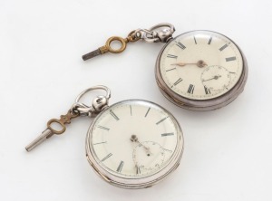 Two antique English silver cased pocket watches with fusee movements, 19th century, ​​​​​​​7cm high overall