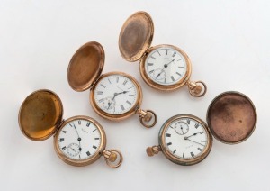 Four antique pocket watches in gold plated full hunter cases, 19th century, ​​​​​​​the largest 7cm high overall